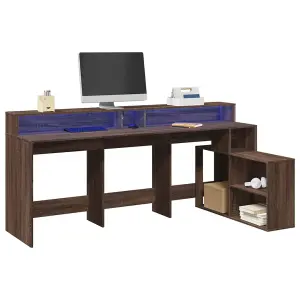 Berkfield Desk with LED Lights Brown Oak 200x104x91 cm Engineered Wood