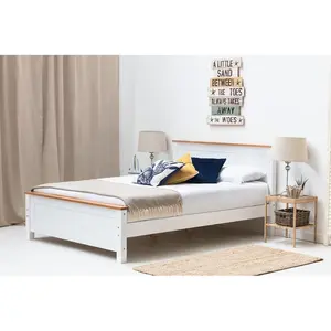 Aubrey Solid Wood Low Profile Bed Frame with Mattress White / 19cm King Memory Foam / Kingsize (5')