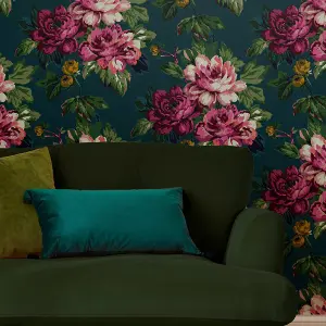 Joules Teal Floral Smooth Wallpaper Sample