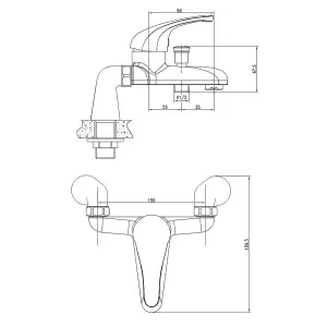 Bath Filler with Shower Mixer Tap Single Lever Pillars Chrome WRAS Deck Mounted