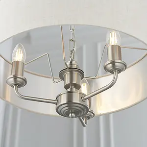 Luminosa Highclere Single Shade Pendant Light Brushed Chrome Plate, Natural Linen