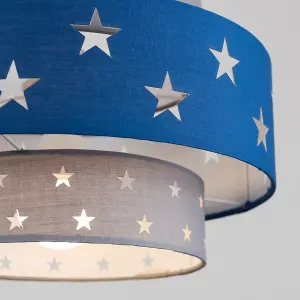 ValueLights Weaver Modern Children's Blue and Light Grey Cut Out Star Design Ceiling Pendant Light Shade