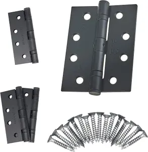 EAI - 4" Door Hinges & Screws G11 FD30/60 - 102x76x2.7mm Square - Black Pack of 2 Pairs