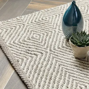 Natural Geometric Wool Modern Geometric Handmade Rug for Living Room and Bedroom-120cm X 170cm