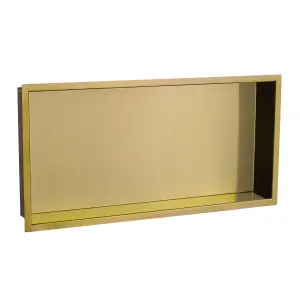 Solid Brass Wet Room Shower Niche Recessed Storage Shelf in Brushed Brass - 300x600mm