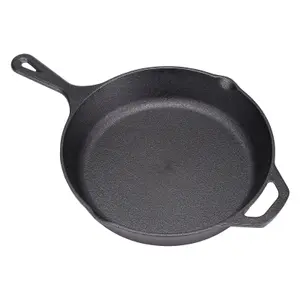 Black Round Cast Iron Kitchen Grill Skillet Frying Pan with Short Handle W 30cm