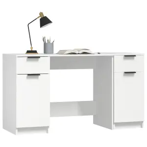 Berkfield Desk with Side Cabinet White Engineered Wood