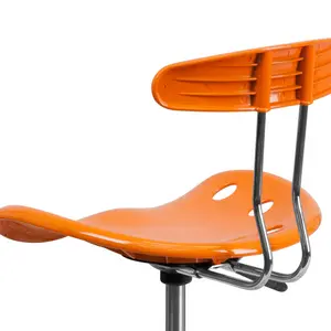 Vibrant Chrome Drafting Stool with Tractor Seat Orange