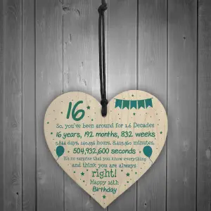 Red Ocean Rude Funny 16th Birthday Gift For Daughter Son Wooden Heart 16th Birthday Card