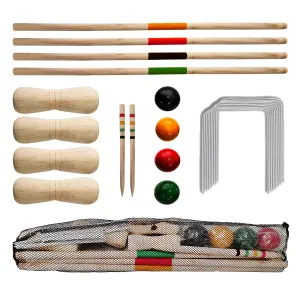 NEW 4 PLAYER CROQUET SET WOODEN MALLET KIDS SUMMER FUN OUTDOOR GARDEN GAME