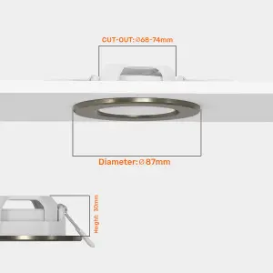 paul russells LED Downlight Brush Nickel Non-Dimmable Tiltable Recessed Spotlight 4.8W 400 Lumens IP44 Warm White 3000K Pack of 6