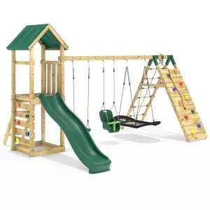 Rebo Challenge Wooden Climbing Frame with Swings, Slide and Up & over Climbing wall - Sanford