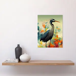 Heron Bird Abstract Flower Field - Print Unframed / 40.5cm H x 30.5cm W x 0.2cm D