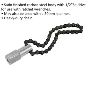 1/2" Sq Drive Oil Filter Chain Wrench - 135mm Capacity - Heavy Duty Chain