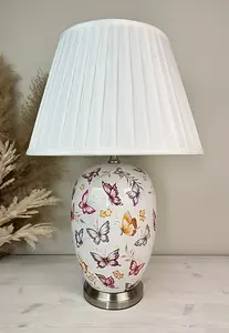 Pink Butterfly Ceramic Table Lamp with Pleated Shade