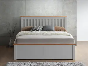 Rest Relax Manhattan Pearl Grey and Oak Trim Wooden Ottoman Bed