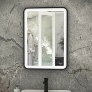 RAK Picture Soft 600x800mm Matt Black Square with Touch Sensor Illuminated Mirror IP44