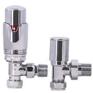 Rinse Bathrooms Designer Modern Angled Thermostatic Radiator Valve Pack for Towel Rails Chrome TRV Set