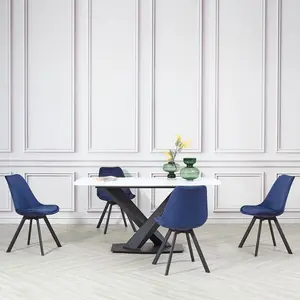 4 Rivas Velvet Upholstered Dining Chairs (Set of 4) Blue