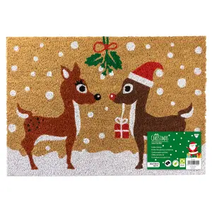 JVL Latex Christmas Coir Door Mats - 40 x 58cm - Reindeers