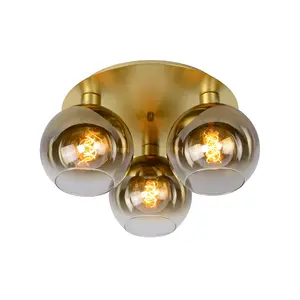 Lucide Marius Retro Flush Ceiling Light - 3xE27 - Matt Gold, Brass