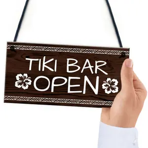 Red Ocean Tiki Bar Open Sign For Home Bar Man Cave Novelty Garden Decor Plaque Gifts