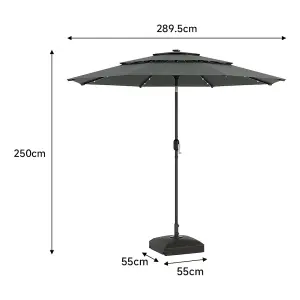 Dark Grey Garden 3-Tier Umbrella with Solar Lights