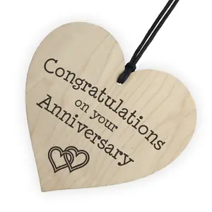 Red Ocean Congratulations On Your Anniversary Wooden Hanging Heart Plaque