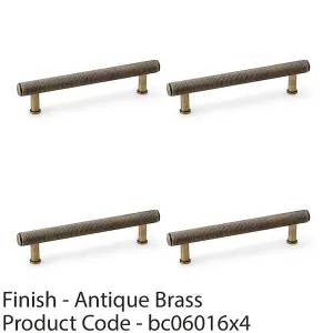 4 PACK - Knurled T Bar Pull Handle - Antique Brass - 128mm Centres Premium Drawer Door