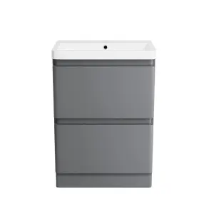 Rinse Bathrooms 600mm Free Standing Basin Vanity Cabinet Unit Bathroom Soft Close Drawers Storage Furniture Gloss Grey