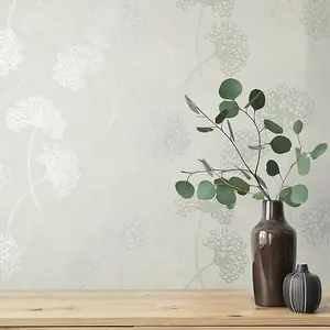 Fine Decor Grace Allium White Silver Wallpaper Floral Metallic Textured Vinyl