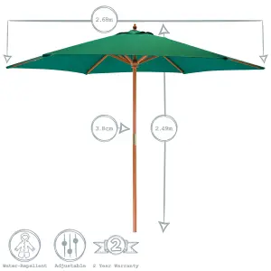 Harbour Housewares - Wooden Garden Parasol - 2.7m - Green