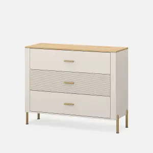 Ruben 3 Drawer Chest of Drawers - Cashmere / Stone Oak