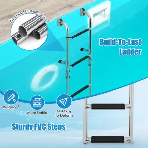 Costway 4 Step Folding Boat Ladder Anti Slip Stainless Steel Swimming Pool Ladder