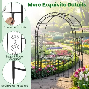 COSTWAY Metal Garden Arbor Archway with Gate 213 cm Patio Trellis Pergola