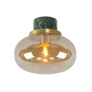 Lucide Lorena Cottage Flush Ceiling Light Bathroom 23cm - 1xE27 - IP44 - Amber