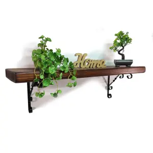 Wooden Rustic Shelf with Bracket WO Black 220mm 9 inches Dark Oak Length of 200cm