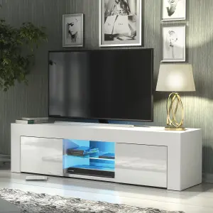 Loom TV Unit 130cm White with High Gloss Doors and LED Lighting - Creative Furniture