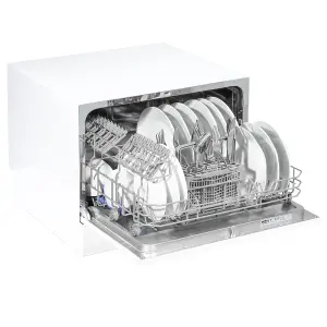 Baridi Compact Tabletop Dishwasher 6 Place Settings, 6 Programmes - White