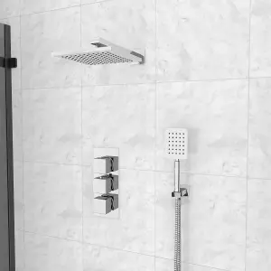 Nes Home Olive Square 3 Way Concealed Thermostatic Shower Mixer Valve, Shower Head, Handheld, Bath Filler Set Chrome