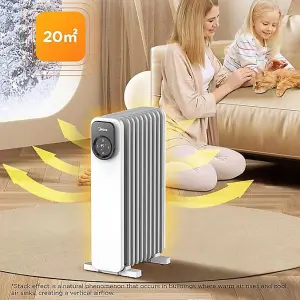 Midea 9-Fin Electric Heater Oil-Filled Radiator with Remote Control & LED Touch Screen