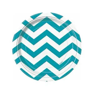 Unique Party Round Party Plates (Pack of 8) White/Teal (One Size)