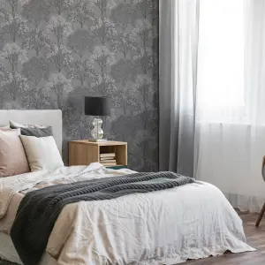 Sublime Woodland Silhouette Mid Grey / Silver Wallpaper