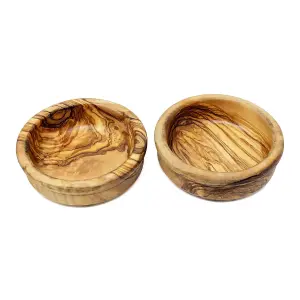 Olive Wood Natural Grained Rustic Kitchen Dining Set of 2 Tapas Bowls (Diam) 12cm