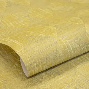 Galerie Pepper Raffia Yellow Shimmer Geometric Diamond Wallpaper