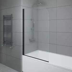 SunDaze 6mm Toughened Safety Glass Curved Pivot Shower Bath Screen - 1400x800mm Black