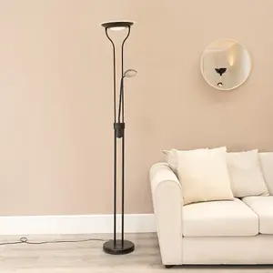 ValueLights Beata Black Integrated LED Uplighter Floor Lamp with Task Reading Side Lamp