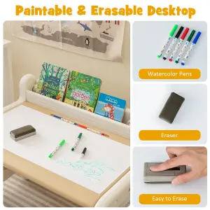 Costway Kids Drawing Table & Chair Set Children Toddler Activity Table Plastic Graffiti Table w/ Blackboard Eraser