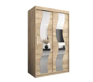 Stylish Mirrored Sliding Door Wardrobe in Oak Sonoma with Spacious Shelves (H)2000mm (W)1200mm (D)620mm