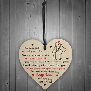 Gift For Boyfriend Anniversary Valentines Day Gift For Him Wooden Heart Keepsake